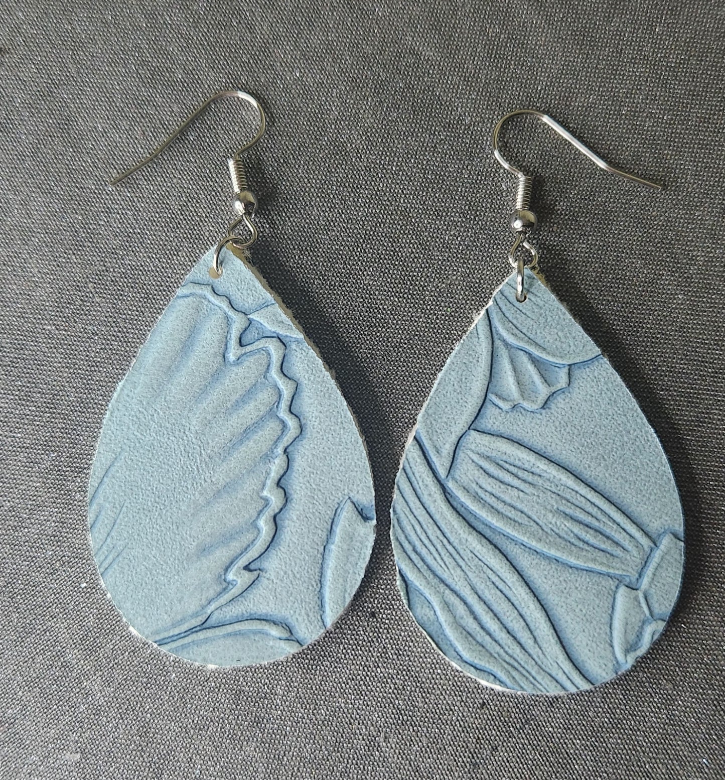 Hand-made Leather Earrings- Light Blue