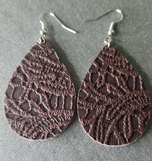 Hand-made Leather Earrings- Dark Brown