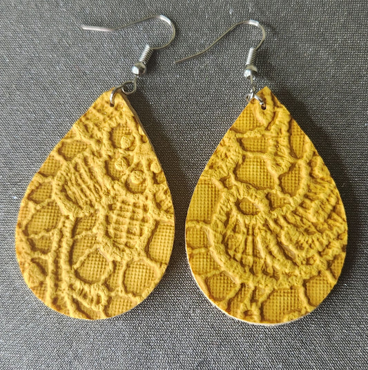 Hand-made Leather Earrings- Yellow