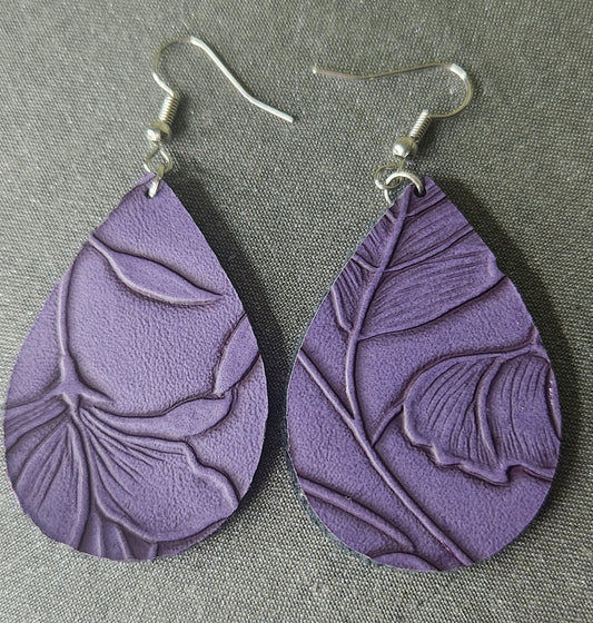 Hand-made Leather Earrings- Purple