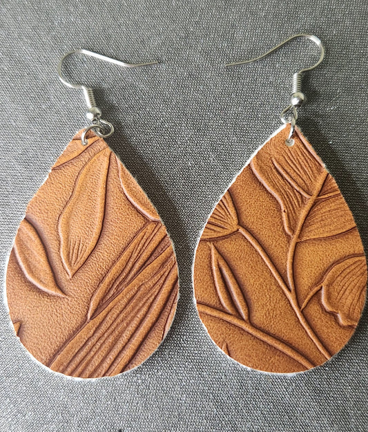 Hand-made Leather Earrings- Light Brown