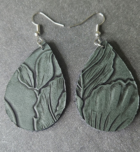 Hand-made Leather Earrings- Dark Green