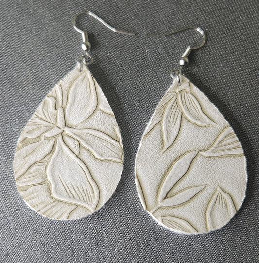 Hand-made Leather Earrings- White