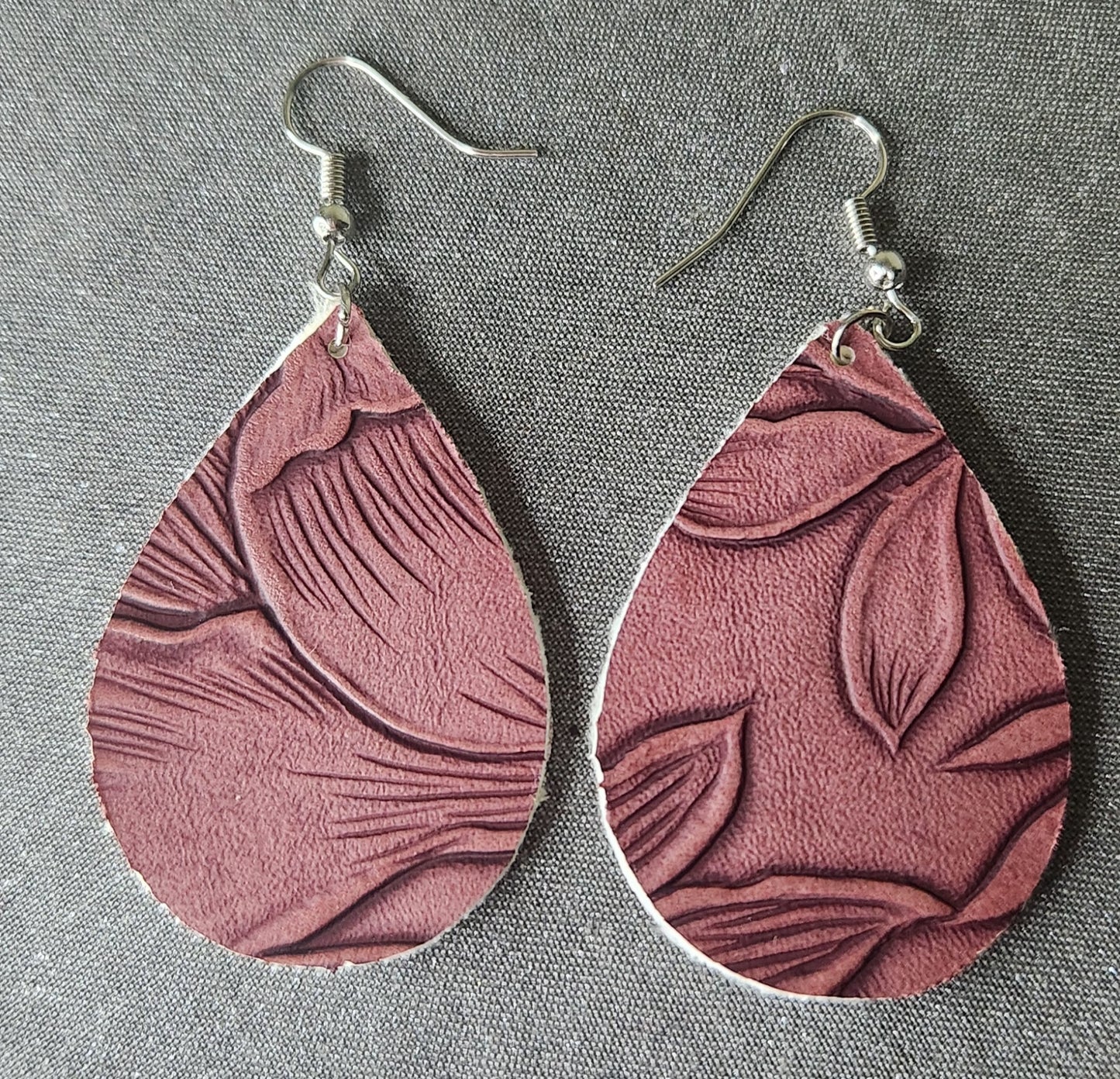Hand-made Leather Earrings- Burgundy