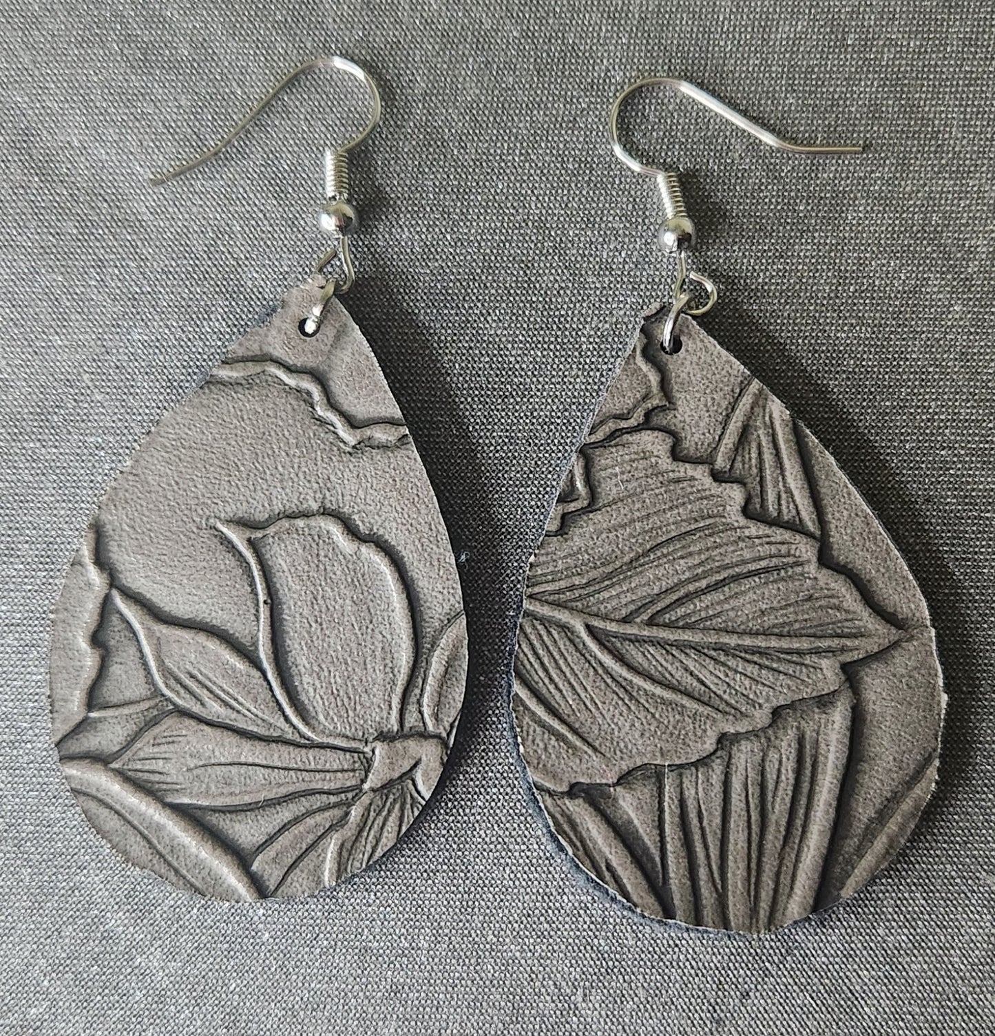 Hand-made Leather Earrings- Black/Grey