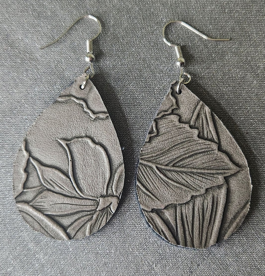 Hand-made Leather Earrings- Black/Grey